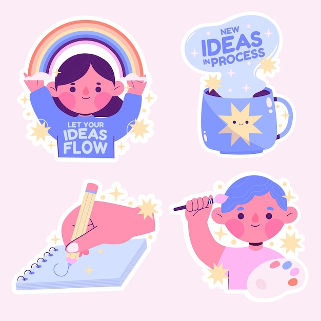 Creative colorful creativity stickers set