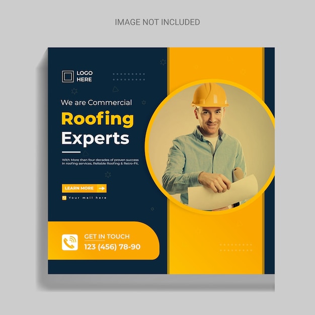 Creative and colorful Home roof repair services social media banner design template golden, blue,