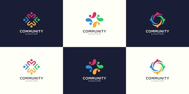 Creative colorful social group logo set  