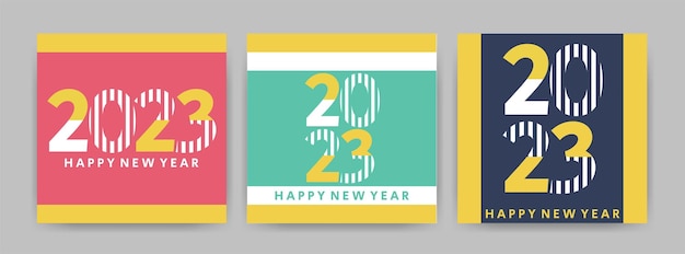 Creative concept of 2023 Happy New Year posters set Vector