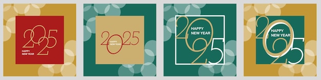 Vector creative concept of 2025 happy new year posters set design templates with typography logo 2025