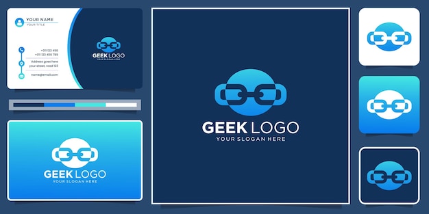 Creative concept geek logo design with circle shape style. inspiration geek logo with business card.