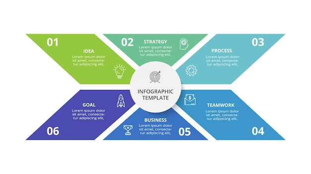 Creative concept for infographic with 6 steps options parts or processes Business data visualization