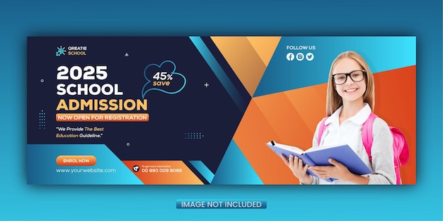 Creative concept school admission facebook cover  and web banner template