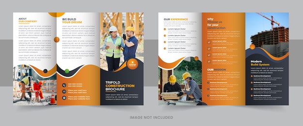 Creative construction business trifold brochure template or home renovation brochure template