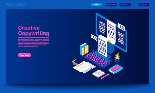 Creative copywriting landing page vector template