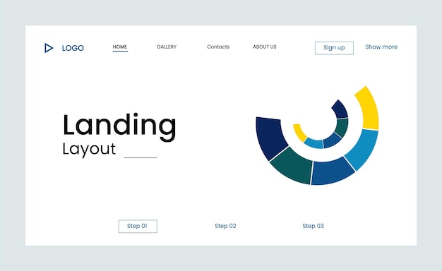 Creative corporate business landing page design with multiple color shapes