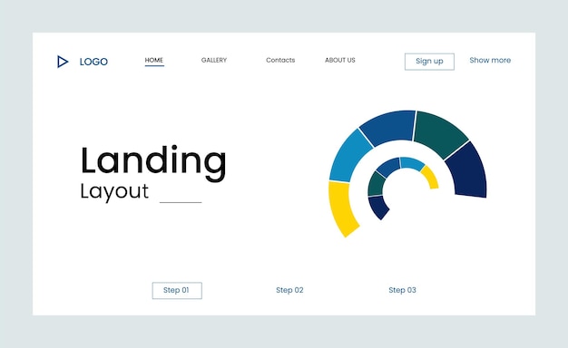 Creative corporate business landing page design with multiple color shapes