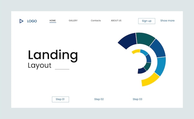 Creative corporate business landing page design with multiple color shapes