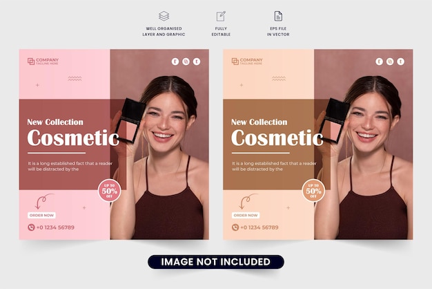 Creative cosmetic sale template design with pink and silk colors Cosmetic promotional poster vector with discount offers Beauty product advertisement web banner design for digital marketing