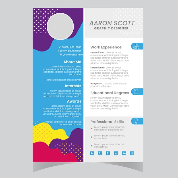 Creative CV resume template teal green background color cool minimalist vector