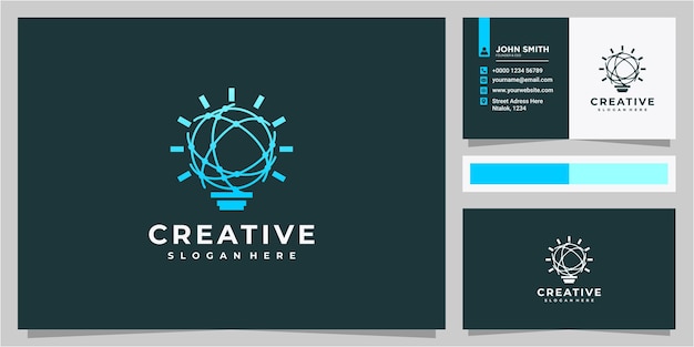 Creative data connection combine with bulb lamp Bulb logo design line outline icon symbol