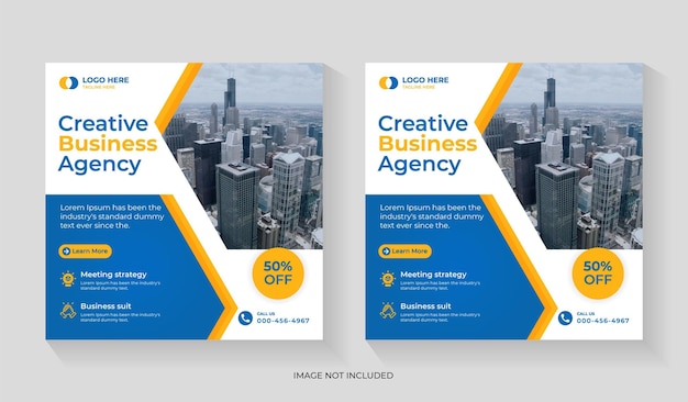 Creative digital marketing agency social media post design with business promotion and corporate square flyer editable template