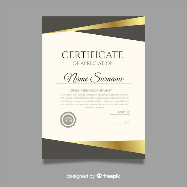 Creative diploma template with golden elements