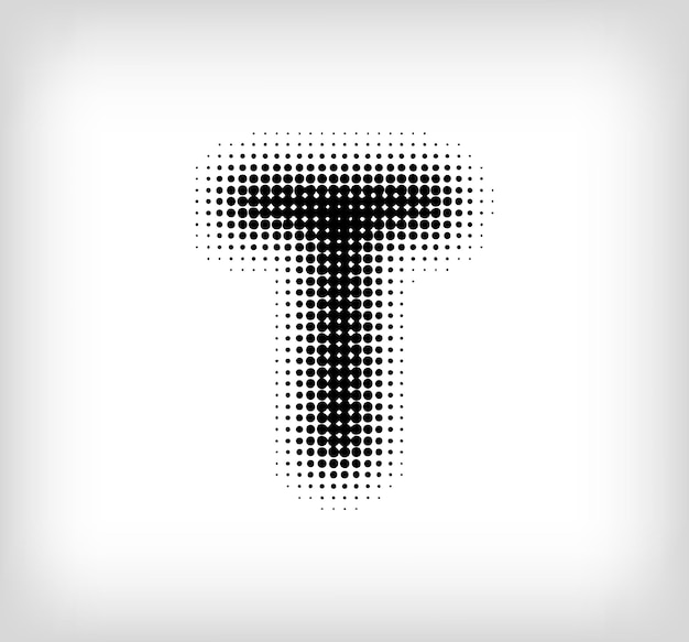 Creative dotted letter T design Alphabet set pixel is flat and solid