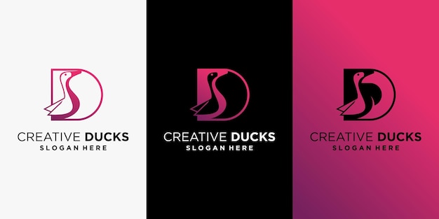 Creative duck logo vector duck logo design with the letter D concept with gradient colors