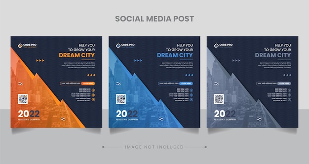 Creative editable dream city marketing banner for social media post template