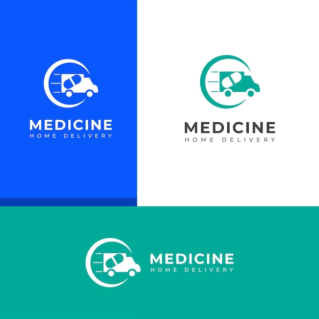 Creative fast medicine home delivery vector logo