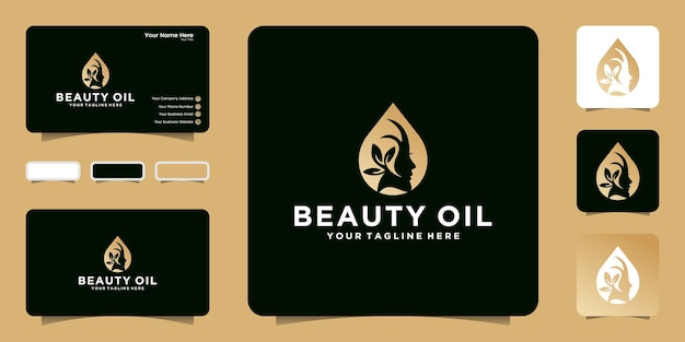 Creative female beauty oil logo template and business card design