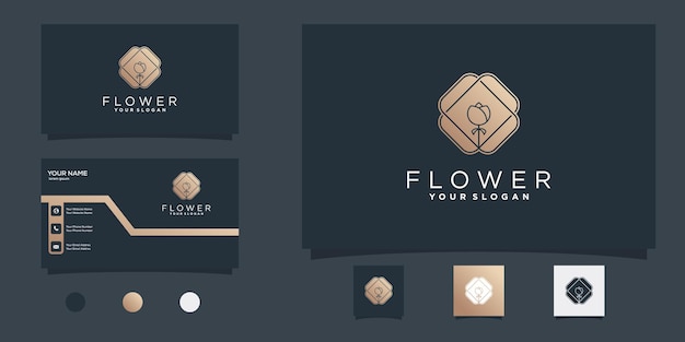 Creative flower logo design template with gold gradient colours for beauty salon Premium Vector