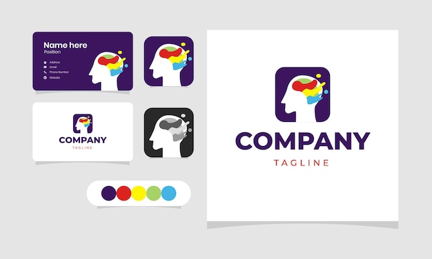 Creative Fluid Think Thinking Head Brain Logo Business Card Vector Template