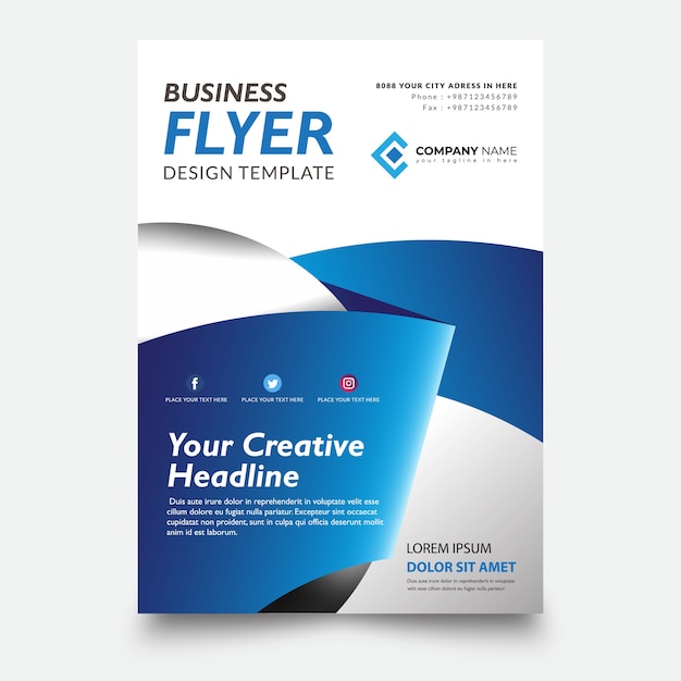 Creative Flyer template, with ribbon blue background design