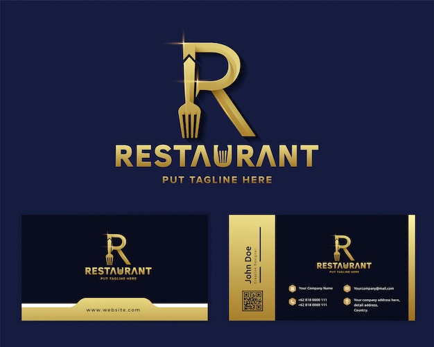 creative fork with letter R logo template for restaurant company