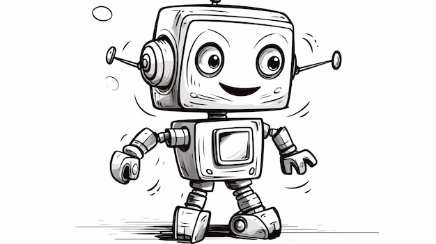 Creative Freehand Drawn Cartoon Robot Illustration