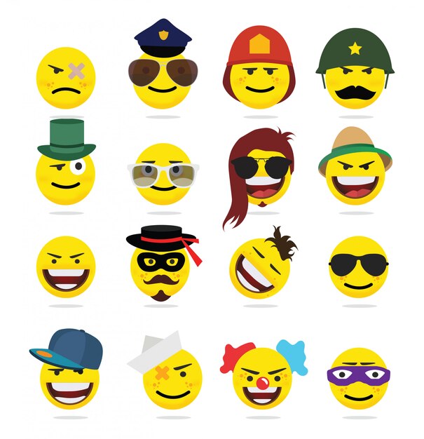 Vector creative funny flat style emoji emoticons 