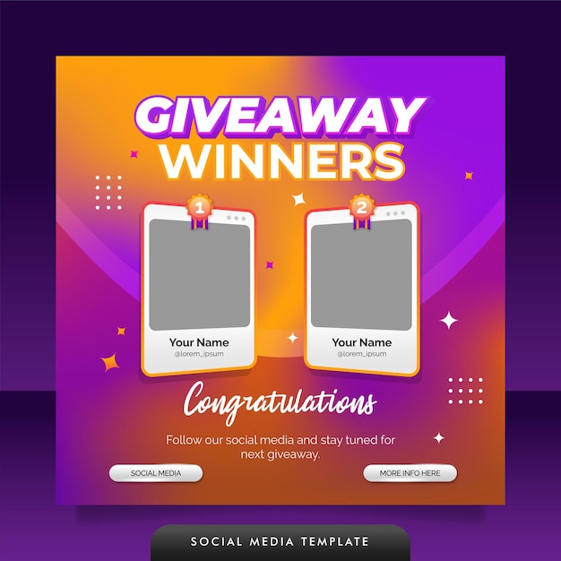 Creative giveaway winner announcement social media post banner template