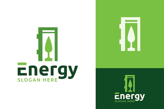 Creative Green Energy Tree Battery Storage Clean Sustainability Energy Logo Design Branding Template