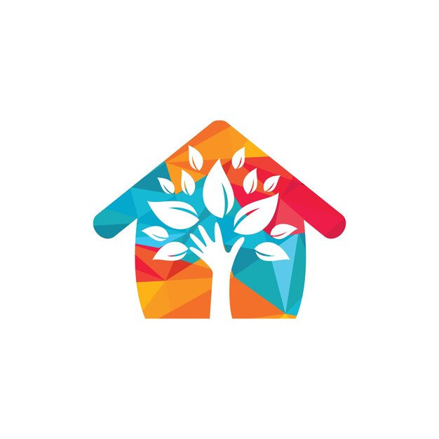 Creative green hand tree and house logo design