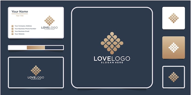 Creative group with heart symbol logo design and business card