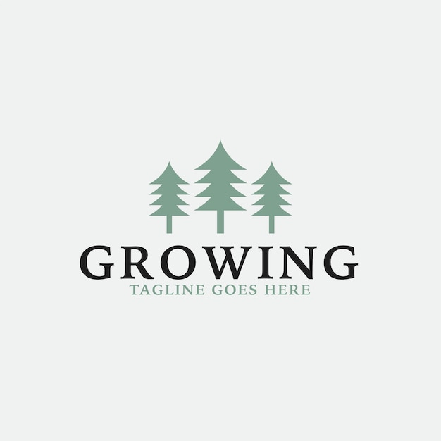 Creative growth logo combination with pine tree icon design concept illustration idea