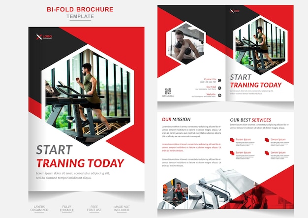 Creative Gym Business marketing bifold brochure design and fitness company profile design template