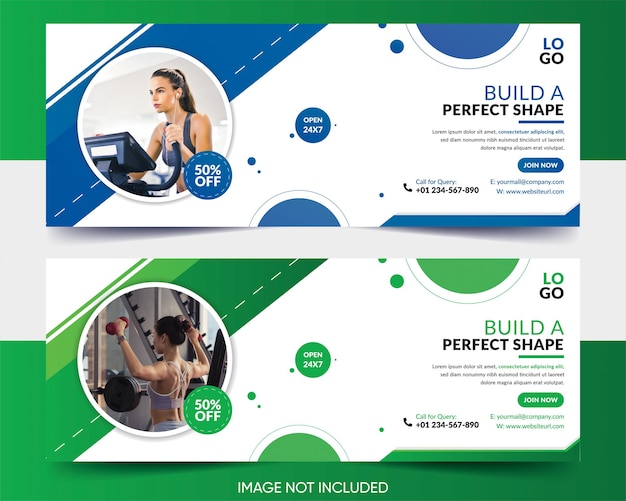 Creative gym fitness web banner facebook page cover banner business promotion banner