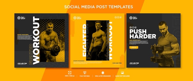 Creative Gym Marketing Square Flyer social media post template set