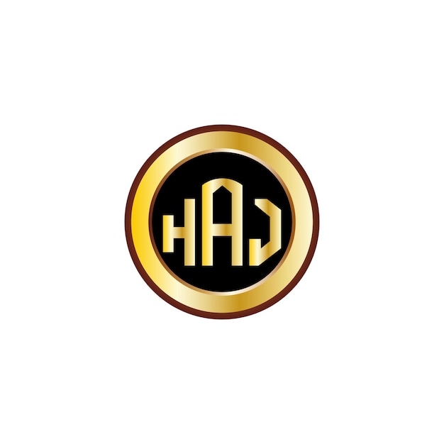 creative HAJ letter logo design with golden circle