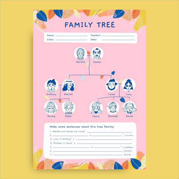 Creative hand drawn tree family worksheet