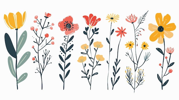 Creative HandDrawn Cartoon Flowers Flat Icon Vector Illustration