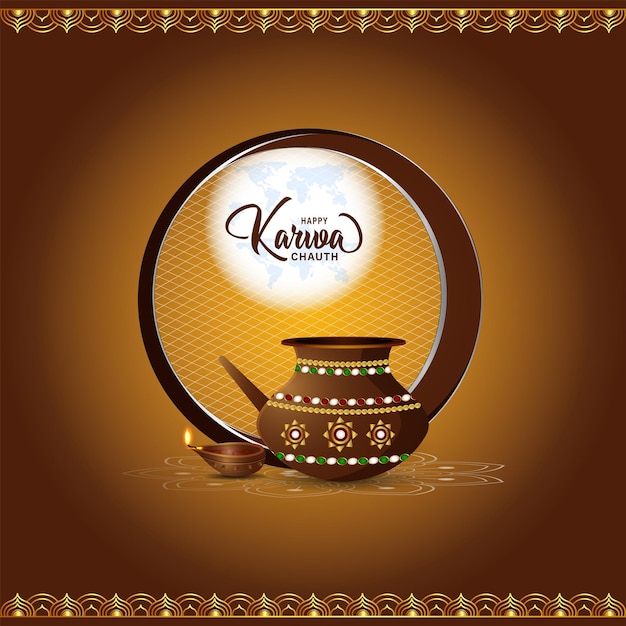 Creative happy karwa chauth celebration background with chalni