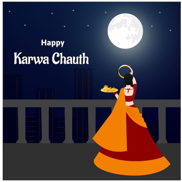 Vector creative happy karwa chauth indian festival celebration vector illustration