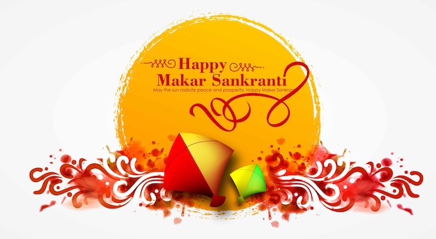 Creative Happy Makar Sankranti Festival Background Decorated with Kites string for festival of Ind