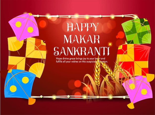 Creative Happy Makar Sankranti Festival Background Decorated with Kites, string for festival India