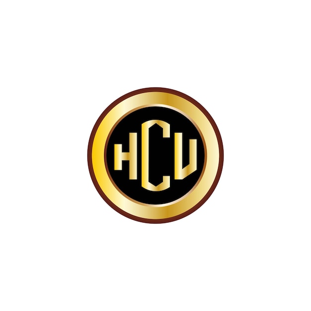 creative HCU letter logo design with golden circle