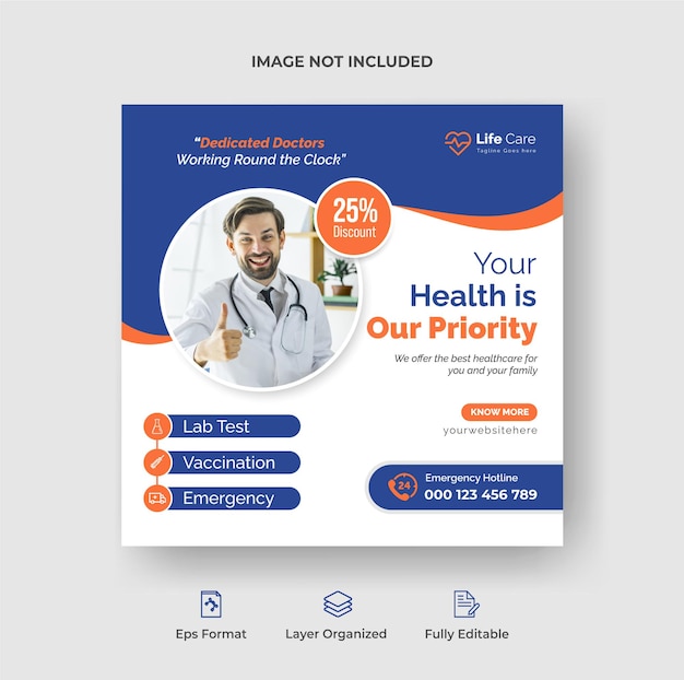 Creative healthcare social media post banner template or square flyer Premium Vector