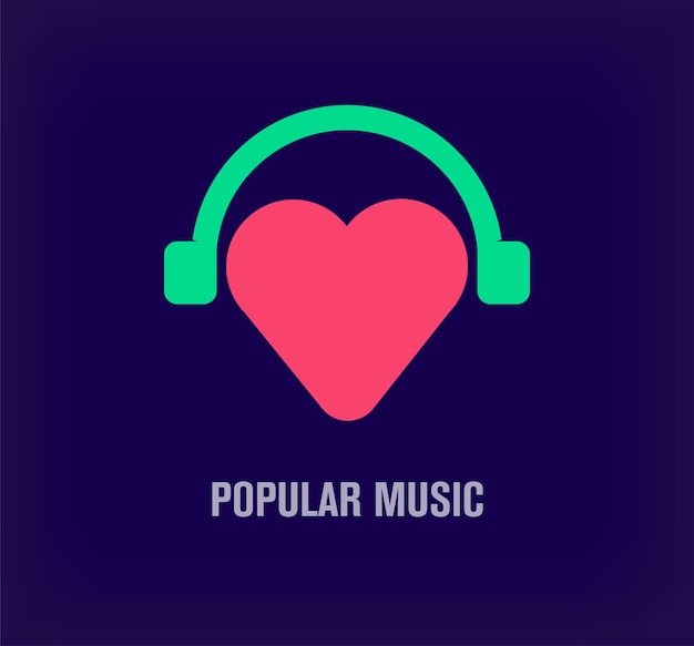 Vector creative heart and headphones logo unique color transitions unique album favorite music