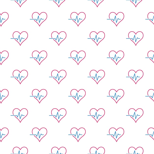 Creative heartbeat or cardiac cycle seamless vector pattern