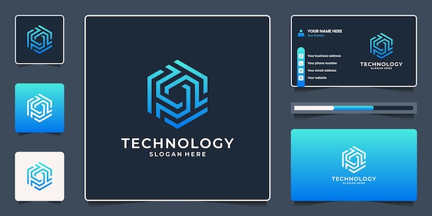 Creative hexagon shape with letter T abstract logo design and business card.