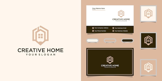 Creative home and pencil logo line art style and business card